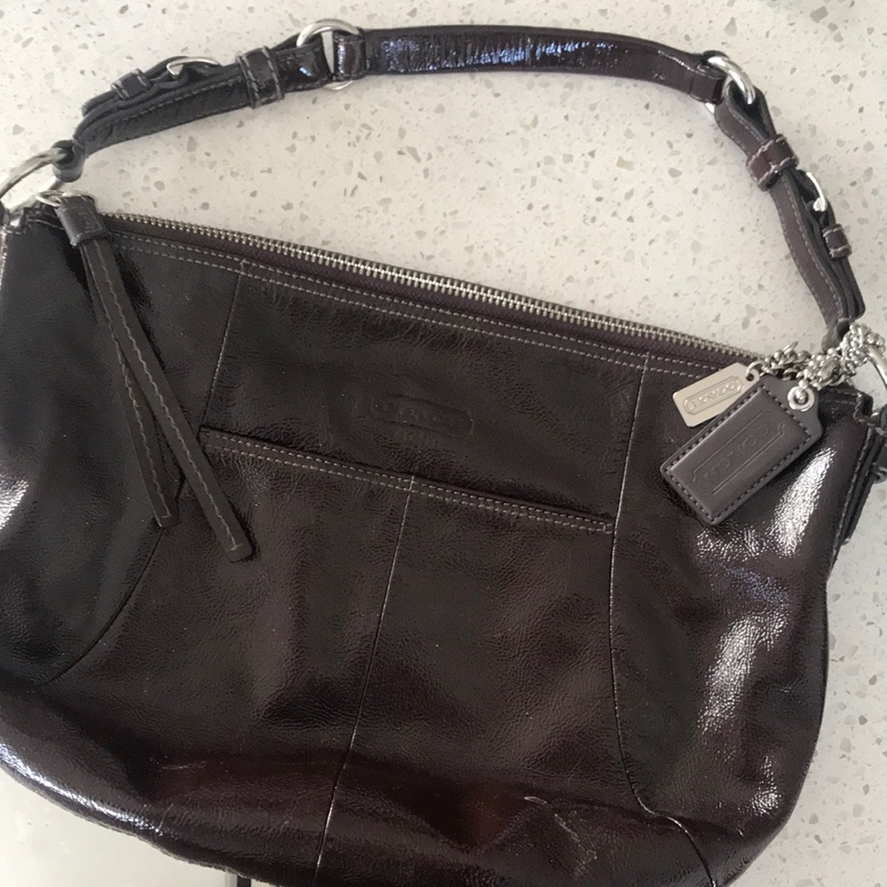 Shiny Dark Brown Coach Shoulder Bag